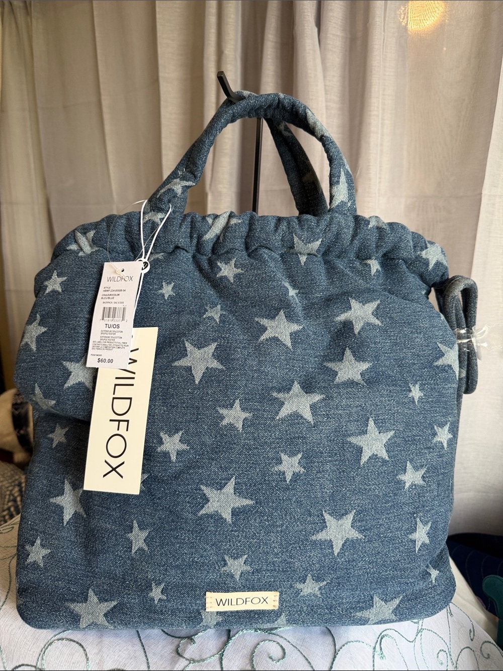 Wildfox Blue Star Print Quilted Tote Backpack